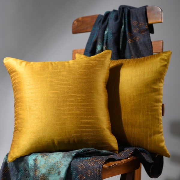 Mustard Throw Pillow covers, solid cushion covers, sofa cushion covers, sofa pillow cover, handmade pillow cover, mustard silk cushion cover