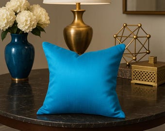 Teal Art Silk Throw Pillow Cover: Solid Turquoise Cushion Single Piece
