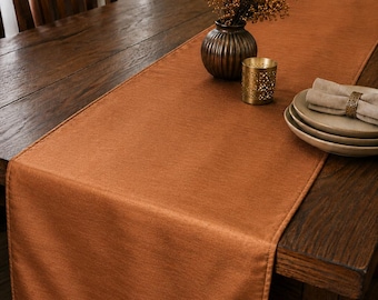 Solid Faux Silk Table Runner: Copper, Gold Dining Table Decor