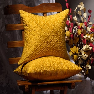Mustard Gold Embroidered Pillow Cover: Soft Decorative Throw Cushion Single Piece