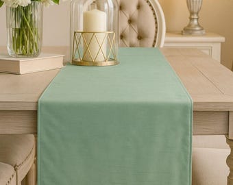 Green Faux Silk Table Runner: Solid Color Dresser Scarf