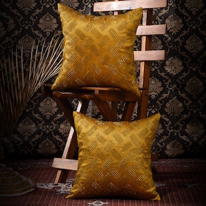 Mustard beaded throw pillow cover, Embroidered pillow sham for couch, holiday pillow cover, home décor gift for her, handmade pillowcase 1pc