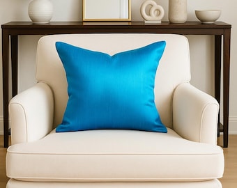 Turquoise Silk Pillow Cover: Solid Decorative Cushion, Home Gift Single Piece