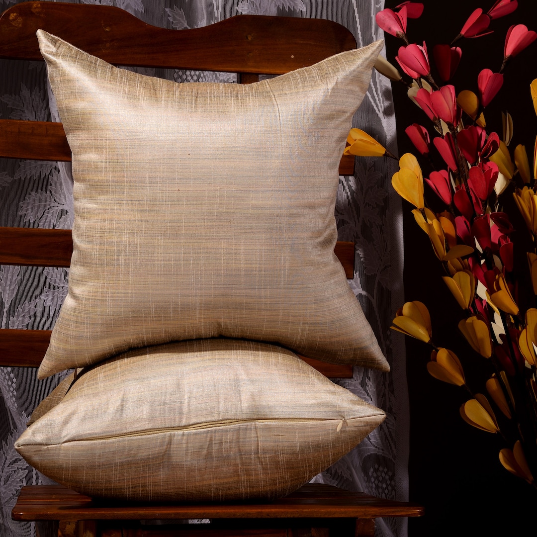 Home Décor Pillow Covers Set, Cream Cushion Covers Set of 2, Silk