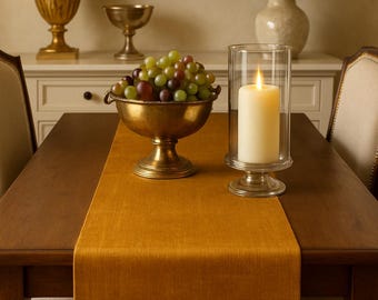 Solid Faux Silk Table Runner: Copper, Gold Dining Table Decor