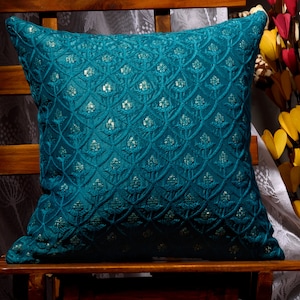 Teal Pillow Cover, teal cushion cover embroidered pillow cover, 20x20 cushion cover, throw pillow for couch 16x16 18x18 home decor pillow 1p