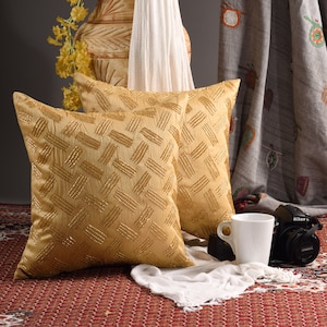 Yellow beaded throw pillow cover, Decorative cushion, Embroidered designer pillow cover, accent pillow cover, home décor couch pillow 1 pc