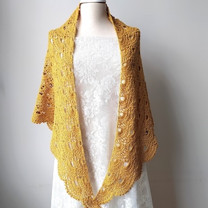 Crochet Gold Shawl, Wedding Shawl , Bridal Cover Up, Triangle Mantilla For Evening Dress, Best Gift For Mom