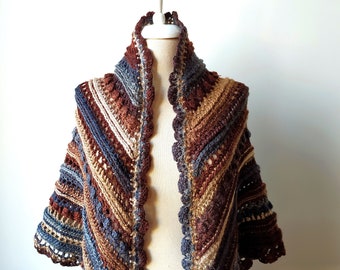 Chal de crochet hecho a mano: bufanda de mezcla de lana estilo bohemio terroso