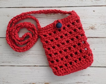 Bolsa de celular de ganchillo, funda de teléfono roja, bolsa de teléfono celular crossbody, bolso pequeño rojo