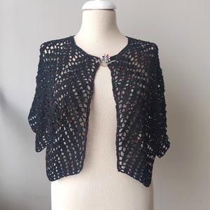 Handmade Black Crochet Beaded Bolero: Elegant Evening Shrug
