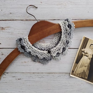 Handmade Crochet Lace Collar: Ombré Gray Victorian Neck Accessory