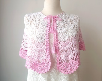 Bolero de crochet blanco: vestido de novia de encaje hecho a mano
