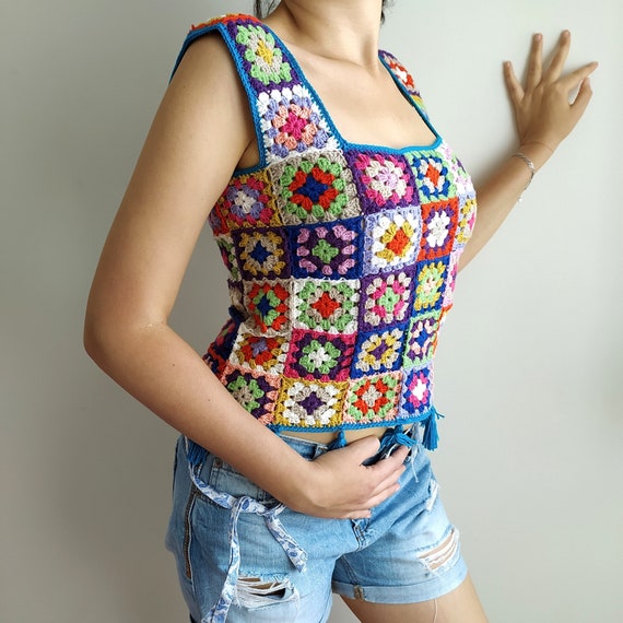 Crochet granny sales square blouse