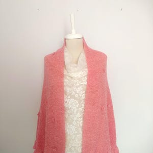 Soft Lightweight Knitted Pink Shawl, Cozy Lace Wrap for Women, Elegant Gift for Her, Handmade Wedding Shawl, Romantic Birthday Gift