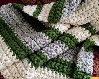 Chunky Crocheted Throw | Handmade Weighted Blanket | Breathable, Cozy, Soft | Green, Cream, Custom Colors | Machine Washable | Ships Free