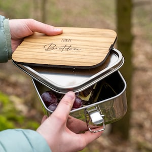 Brotdose / Lunchbox aus Edelstahl 1200ml wasserdicht mit Schneidebrett 5mm mit Wunschgravur Bild 5