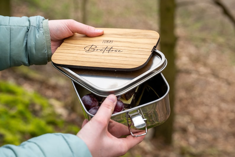 Brotdose / Lunchbox aus Edelstahl 1200ml wasserdicht mit Schneidebrett 5mm mit Wunschgravur Bild 5