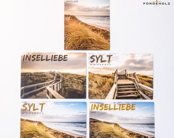 Set of 5 Sylt postcards - on request with matching card holder made of beech wood