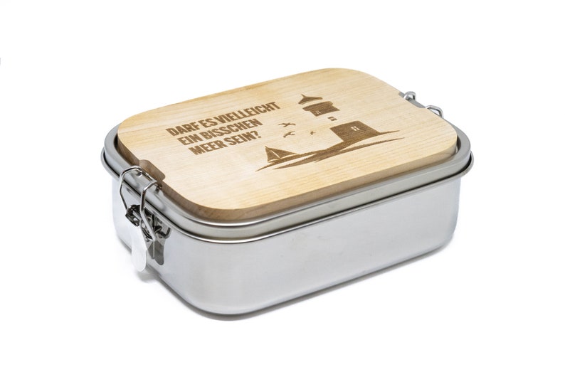 Brotdose / Lunchbox aus Edelstahl 1200ml wasserdicht mit Schneidebrett 5mm mit Wunschgravur Bild 7