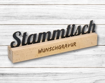 Hochwertiger Tischaufsteller aus Holz • Stammtisch • mit Kreidetafel • Buche • individuelle Gravur