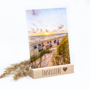 Foto- und Kartenhalter aus Holz, Holzkartenhalter, Kartenaufsteller, Buchenholz "Inselliebe"