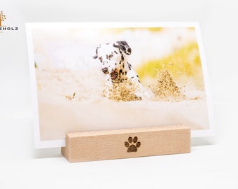 Foto- und Kartenhalter aus Holz, Holzkartenhalter, Kartenaufsteller, Buchenholz "Hundepfote"