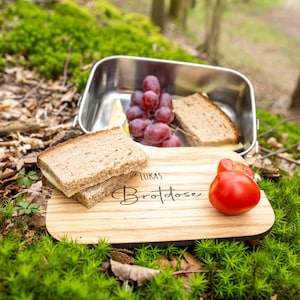 Brotdose / Lunchbox aus Edelstahl 1200ml wasserdicht mit Schneidebrett 5mm mit Wunschgravur Bild 3