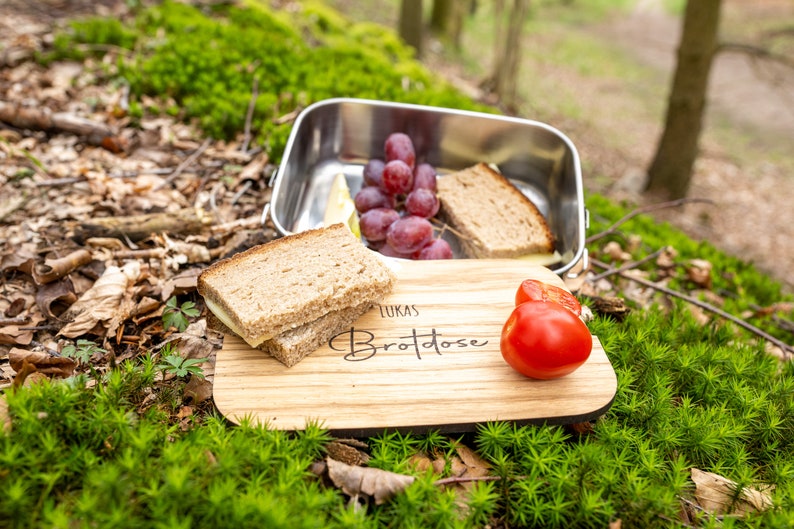 Brotdose / Lunchbox aus Edelstahl 1200ml wasserdicht mit Schneidebrett 5mm mit Wunschgravur Bild 3