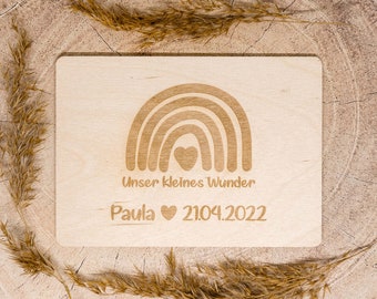 Personalisierte Holzpostkarte • Geburt • Willkommen kleines Wunder • Holzkarte • Postkarte mit Lasergravur • 14x10 cm