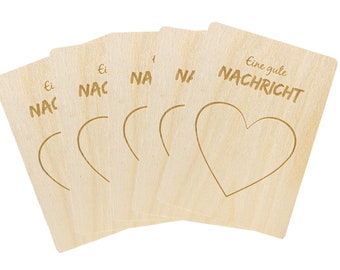 5er Set • Rubbelkarte Holz zum selber beschriften • "Eine gute Nachricht" • Holzpostkarte  • Gender Reveal • Babyparty  • 10x14cm