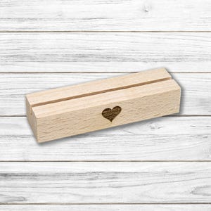 Foto- und Kartenhalter aus Holz, Holzkartenhalter, Kartenaufsteller, Buchenholz "Herz" Geschenk Valentinstag