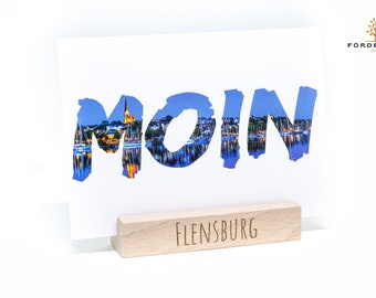 Postkarte Ansichtskarte Flensburg - Moin - Nachtaufnahme - Postkarten