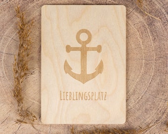 Holzpostkarte • Lieblingsplatz • Anker • maritim • Holzkarte • Postkarte mit maritimem Motiv - Lasergravur