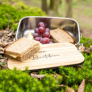 Brotdose / Lunchbox aus Edelstahl 1200ml wasserdicht mit Schneidebrett 5mm mit Wunschgravur Bild 4