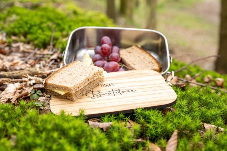 Brotdose / Lunchbox aus Edelstahl 1200ml wasserdicht mit Schneidebrett 5mm mit Wunschgravur Bild 4