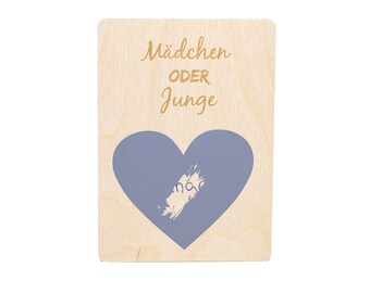 Rubbelkarte aus Holz zum selber beschriften • "Mädchen oder Junge" • Holzpostkarte • Rubbellos • Gender Reveal • Rubbel Gutschein • 10x14cm