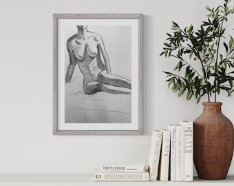 Nude Woman 2 Pencil Drawing Print ~ 13x19in Wall Art