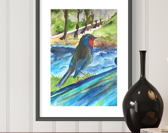 Bird Watercolor Painting Print ~ 13x19in(329x483mm) Wall ArtWall Art