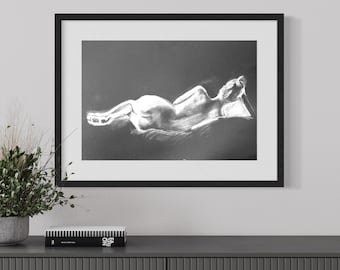 Nude Woman 1 Charcoal Drawing Print ~ 13x19in Wall Art