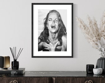 Laughing Woman Pencil Drawing Print ~ 13x19in(329x483mm) Wall ArtWall Art