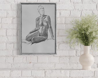 Nude Woman 3 Graphite Drawing Print ~ 13x19in Wall Art