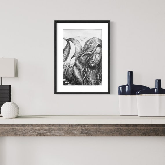 Mermaid Scratchboard Print 13x19in329x483mm Wall Art Etsy