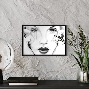 Woman Crying Pencil Drawing Print ~ 13x19in Wall Art