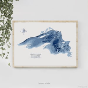 | du lac Supérieur Carte bathymétrique Profondeur du lac Imprimer | 12"x18 » à 28"x40 » | Idée cadeau du lac| Affiche Imprimer | Carte personnalisée des lacs | Cadeau de chalet