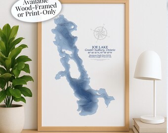 Joe Lake Map | Greater Sudbury  | Custom Lake Map | Bathymetric Print | Lake Depth Map | Cabin Gift | Cottage Wall Art