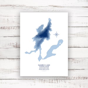 Hambly Lake Comté de Frontenac Ontario | Carte bathymétrique Imprimer | 12"x16 » à 30"x40 » |  Affiche Imprimer | Carte personnalisée des lacs | Cadeau de chalet