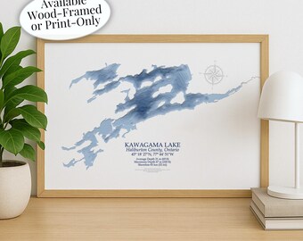 Kawagama Lake Map | Haliburton County Dorset | Custom Lake Map | Bathymetric Print | Lake Depth Map | Cabin Gift | Cottage Wall Art