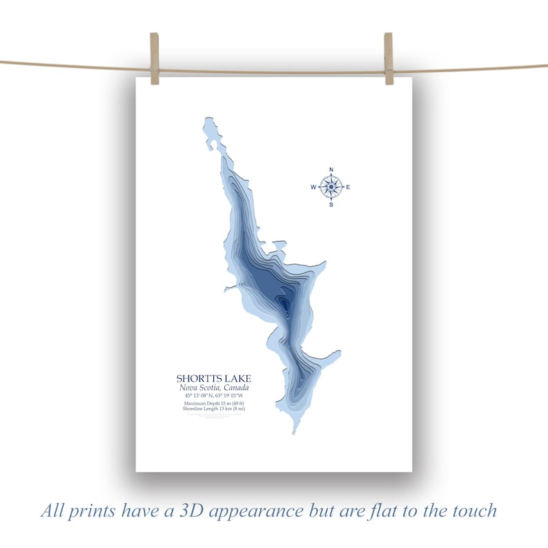 Shortts Lake Nova Scotia Bathymetric Map Lake Depth Print Etsy Australia