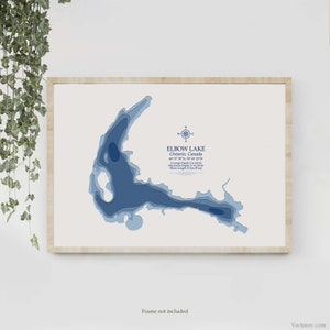 Elbow Lac Ontario | Lac, carte | Carte bathymétrique | Carte personnalisée du lac | Impression poster 2D | Art de la carte du lac | Idée cadeau chalet chalet